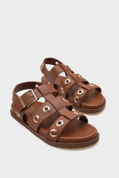 Capone Outfitters Valene Flat Heel Gladiator Women's Sandals with Metal Accessories