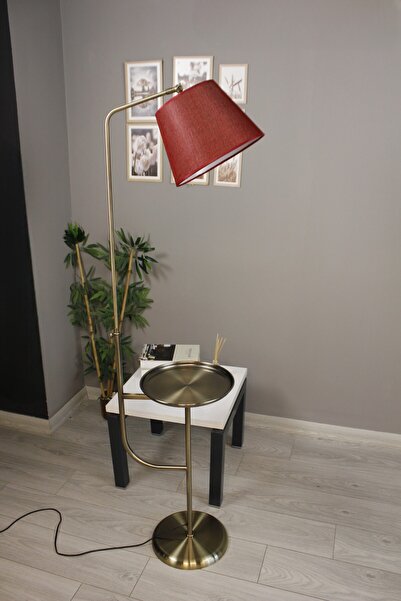 Bamyum Cotella Kumaş Dokulu Kırmızı Eskitme Gövde Lambader Modern Dekoratif Metal Zemin Lambası