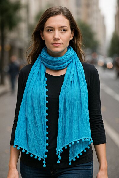 Gönülden Tasarım 30X150 Cm Pompom țesătură îmbrăcată în formă de buclă Foular...