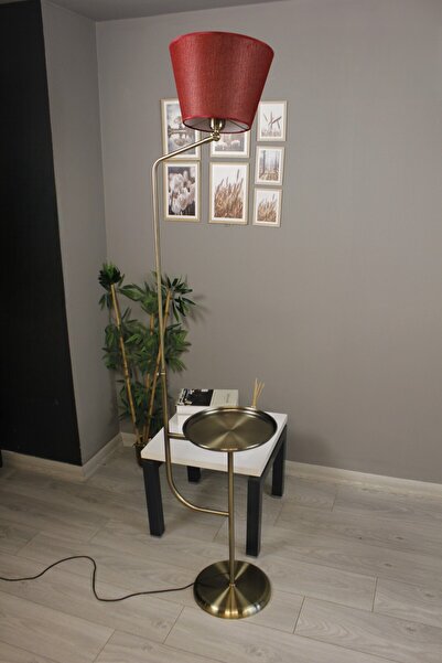 Bamyum Cotella Kumaş Dokulu Kırmızı Eskitme Gövde Lambader Modern Dekoratif Metal Zemin Lambası