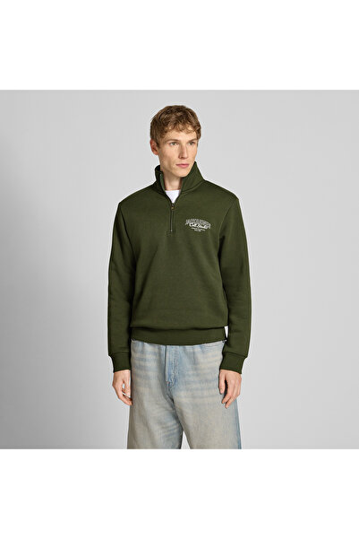 Jack & Jones Ανδρικό πράσινο φούτερ Jack&Jones Makoto Half Zip ψηλός λαιμός