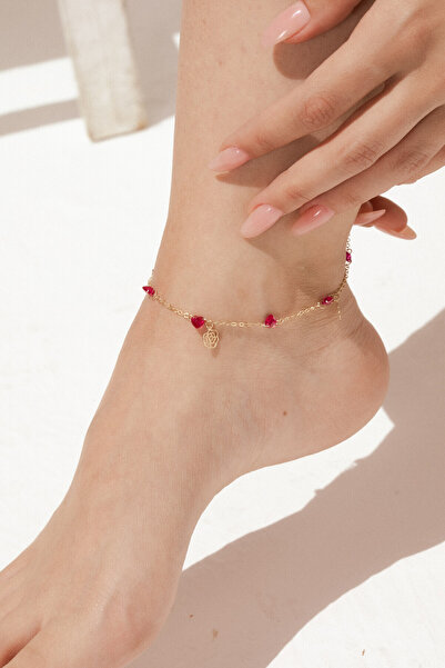 Kolyecik 14 Ayar Altın Kırmızı Taşlı Halhal