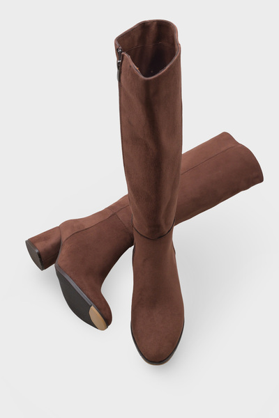 Capone Outfitters Γυναικείες μπότες από σουέτ με φερμουάρ στο πλάι και τακούνι Cathrine Oval Toe