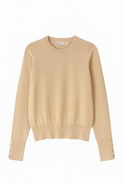 Mixray 6736 women's crew neck drop shoulder knit sweater - camel