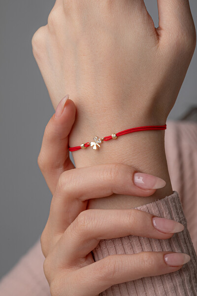 Kolyecik 14 Ayar Altın İpli Yonca Bileklik