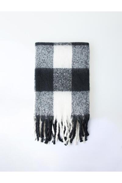 Jimmy Key Siyah Kare Desenli Püsküllü Atkı