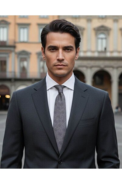 1001 Kravat Gri Ekose Desenli Kravat - 7 cm genişlik