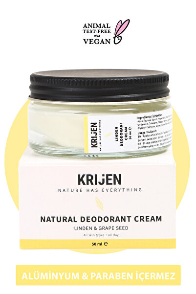 Krijen Doğal Deodorant - Ihlamur Çiçeği & Üzüm Çekirdeği Krem Deodorant 50 Ml-Bitkisel Ter Kokusu Önleyici