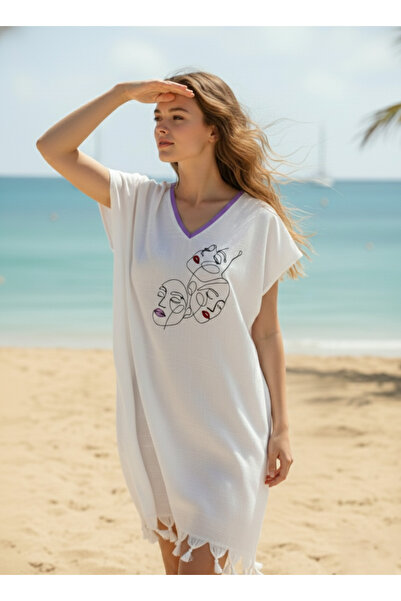 Class Plaj Elbisesi Viskon / Pamuk Biyeli Mask Desen L-XL