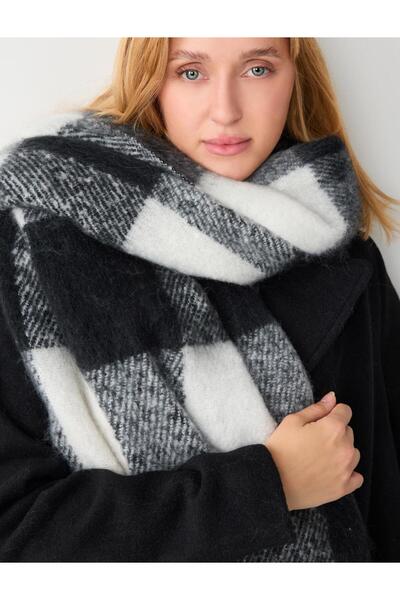 Jimmy Key Siyah Kare Desenli Püsküllü Atkı