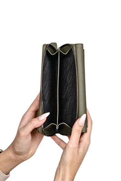 MFT Leather Design Γυναικείο πορτοφόλι με φερμουάρ από γνήσιο δέρμα |   Quartz 2718 - Flother Mat Khaki