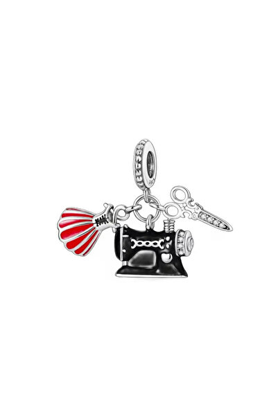 Fubena Dikiş Makinesi, Makas Ve Elbise Sallantılı Gümüş Charm