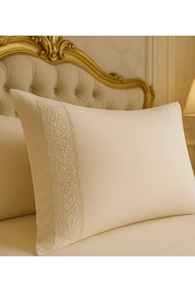 Çeyiz Bahçesi غطاء وسادة لينا كابتشينو مزين بالدانتيل مكون من قطعتين 50 و70