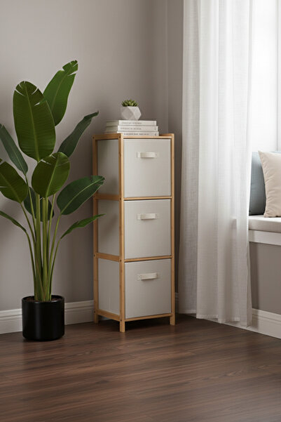 Milonsa Bambu Çerçeveli 3 Katlı Çekmeceli Çok Amaçlı Düzenleyici Raf – Mutfak, Banyo, Yatak Odası Organizer