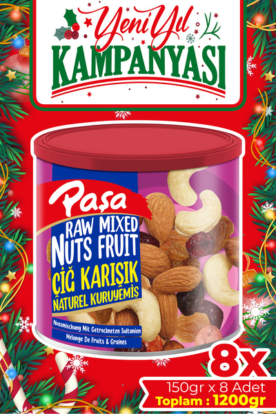 Paşa Kuruyemiş Çiğ Karışık Kuruyemiş Teneke Kutu 150 gr X 8 Adet (1200 GR)