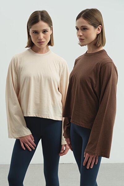 C&City Wide Sleeve Oversize 2 Pack T-Shirt 965 Beige/Brown
