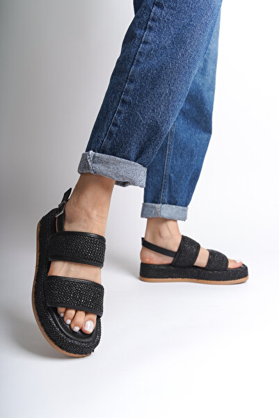 Capone Outfitters Straw Double Strap Flat Heel Women's Sandals