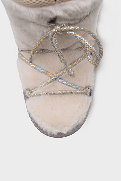 Capone Outfitters Dámské chlupaté kozačky s kulatou špičkou, platinové, se silnou podrážkou