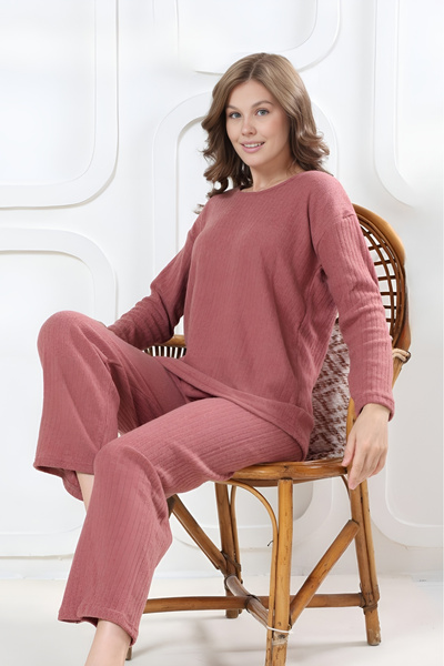 Farya Home Σετ πιτζάμες με μακρυμάνικο πλεκτό χειμωνιάτικο ριγέ σχέδιο