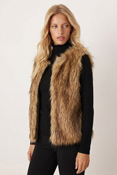 armonika Women's Mink Lined Faux Fur Vest Arm-26K001062