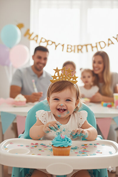 Deniz Party Store Coroana de aniversare Eva Glitter de 1 an Aur 1 bucată