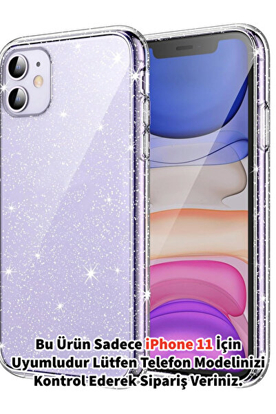 Merwish iPhone 11 Uyumlu Şeffaf Simli Kılıf Kapak Yükseltilmiş Kamera ve Ekra...