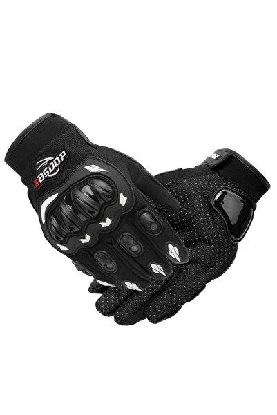Schulzz Unisex Siyah Profesyonal Korumalı Motosiklet Eldiveni Dokunmatikli Motorsiklet Large