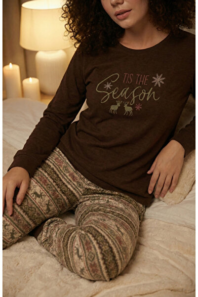 Bravie Luxury Thermal Season Deer Patterned Women's Fleece Winter Pajama Set – 42059