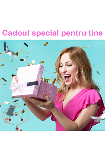 OptimStar Jewelry Set - Necklace, Ring, Earrings with Ruby-Colored Crystals, Gold