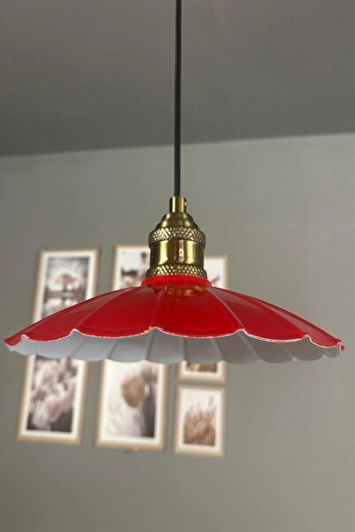 Bamyum Risso Kırmızı Metal Avize Tekli Lale Başlık Mutfak Modern Dekoratif Sa...