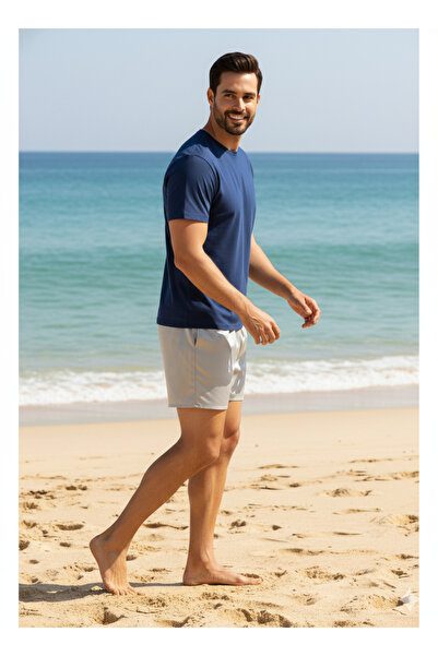 Oppland Men's Satin Fabric Shorts Solid Color Elastic Waistband No Pockets Relaxed Fit Lightweight Fabric