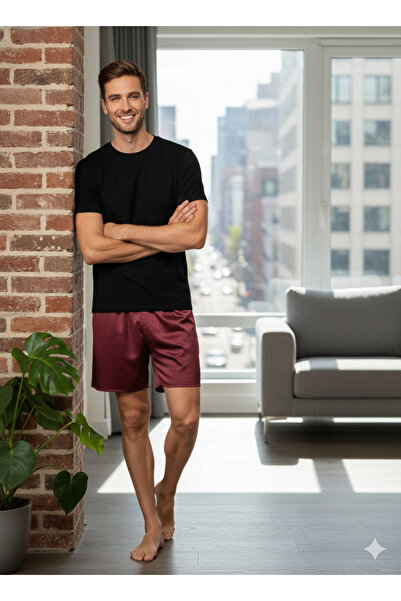 Oppland Men's Satin Fabric Shorts Solid Color Elastic Waistband No Pockets Relaxed Fit Lightweight Fabric