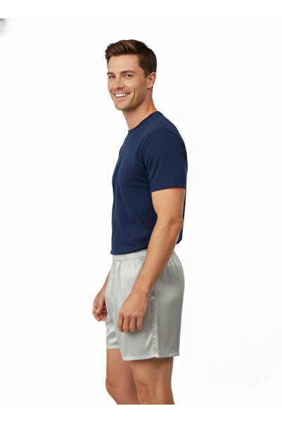 Oppland Men's Satin Fabric Shorts Solid Color Elastic Waistband No Pockets Relaxed Fit Lightweight Fabric