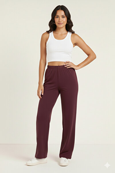 Dİ GİYİM KADIN RAHAT FİT BOL PAÇA BELİ LASTİKLİ SCUBA PANTOLON