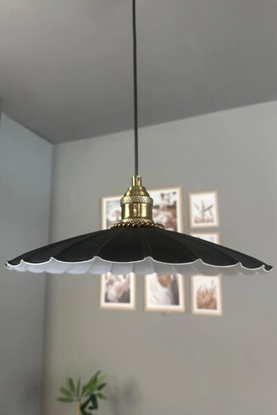 Bamyum Risso Siyah Metal Büyük Avize Sezar Lale Başlık Tekli Rustik Cafe Mutf...