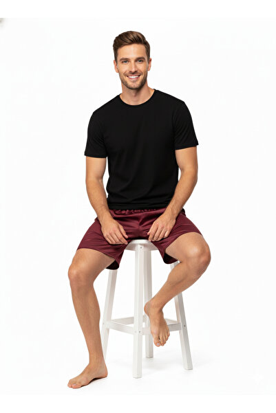 Oppland Men's Satin Fabric Shorts Solid Color Elastic Waistband No Pockets Relaxed Fit Lightweight Fabric