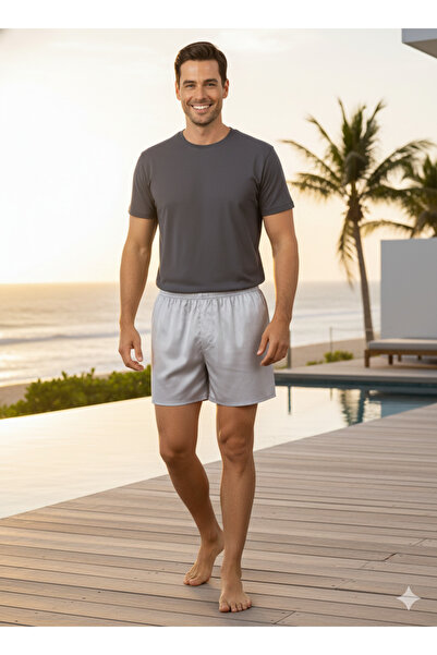 Oppland Men's Satin Fabric Shorts Solid Color Elastic Waistband No Pockets Relaxed Fit Lightweight Fabric