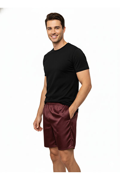 Oppland Men's Satin Fabric Shorts Solid Color Elastic Waistband No Pockets Relaxed Fit Lightweight Fabric