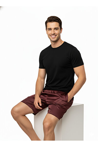 Oppland Men's Satin Fabric Shorts Solid Color Elastic Waistband No Pockets Relaxed Fit Lightweight Fabric