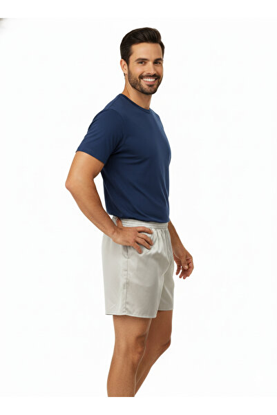 Oppland Men's Satin Fabric Shorts Solid Color Elastic Waistband No Pockets Relaxed Fit Lightweight Fabric