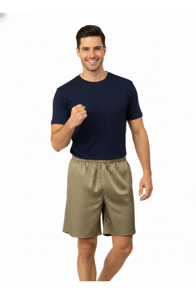 Oppland Ανδρικό σορτς από σατέν ύφασμα μονόχρωμο ελαστικό στη μέση χωρίς τσέπες Άνετο κομμένο ελαφρύ ύφασμα