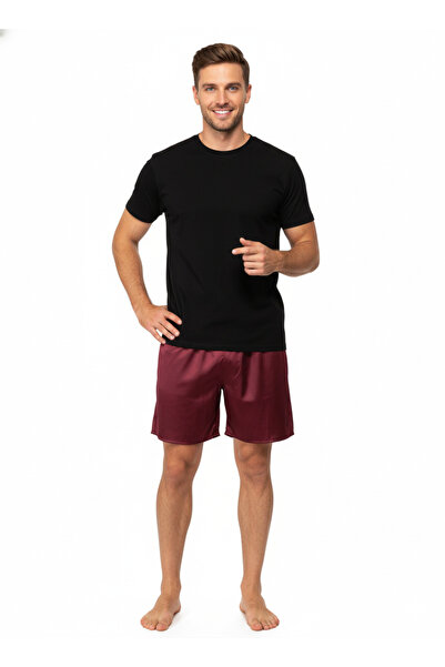 Oppland Men's Satin Fabric Shorts Solid Color Elastic Waistband No Pockets Relaxed Fit Lightweight Fabric