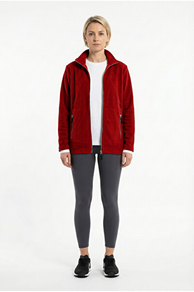 Cottonland Women's Scarlett Regular Fit Zip-Up Polar Fleece Jacket Dark Red