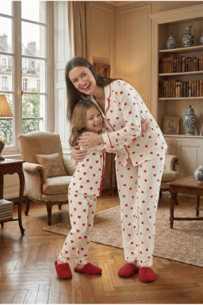 CrazyShopping Red Heart Patterned Cotton Knitted Pajama Set