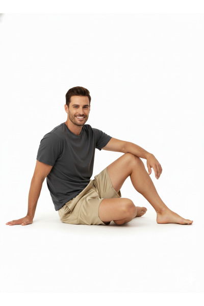 Oppland Ανδρικό σορτς από σατέν ύφασμα μονόχρωμο ελαστικό στη μέση χωρίς τσέπες Άνετο κομμένο ελαφρύ ύφασμα