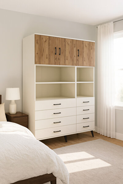 Dienni Kronos Dolap 8 Raflı 8 Çekmeceli 3 Kapaklı 132x59x195 Aytaşı-Çam/Aytaşı