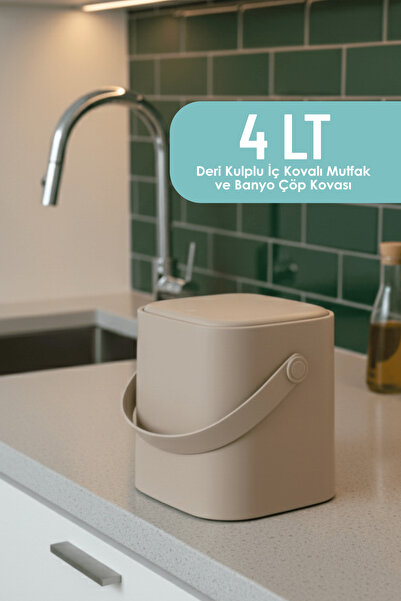 DUO LİNE HAUSEHOLD UTENSİLS Deri Kulplu İç Kovalı Mutfak ve Banyo Çöp Kovası 4LT