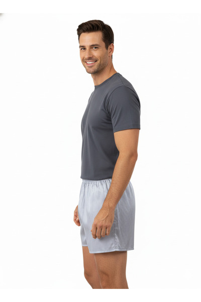 Oppland Men's Satin Fabric Shorts Solid Color Elastic Waistband No Pockets Relaxed Fit Lightweight Fabric