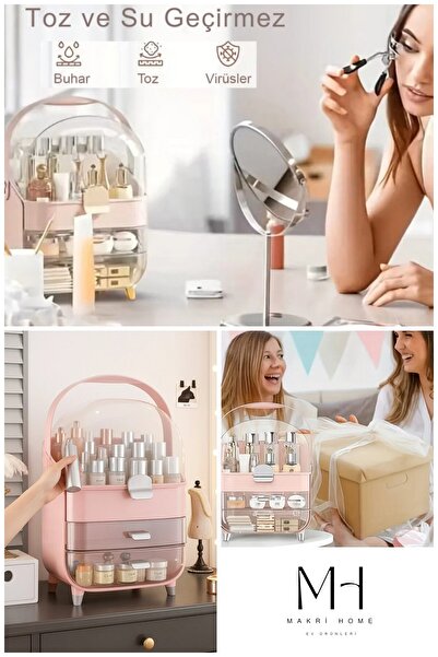 MAKRİ HOME Transparent Unbreakable Lid Makeup and Jewelry Organizer, with Dra...