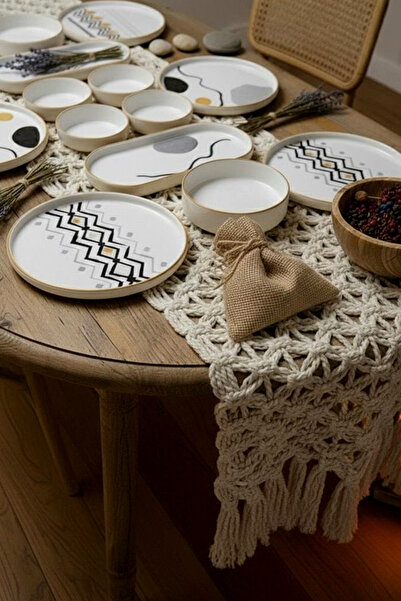 NESS HOME 14 Parça 6 Kişilik Axial  Stackable Kahvaltı Takımı - Lüx Kahvaltılık Sunum Seti Tabağı